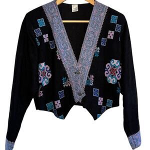 Handmade Hand Embroidered 100% Cotton Rising Tide Medium Cropped Boho Jacket